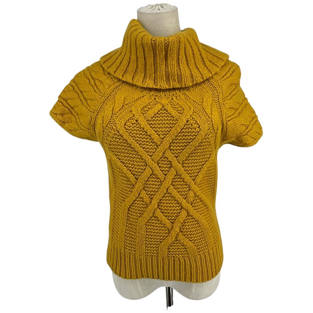 LOFT Petite Mustard Yellow Cable Knit Cowl Neck Short Sleeve Sweater XXSP‎